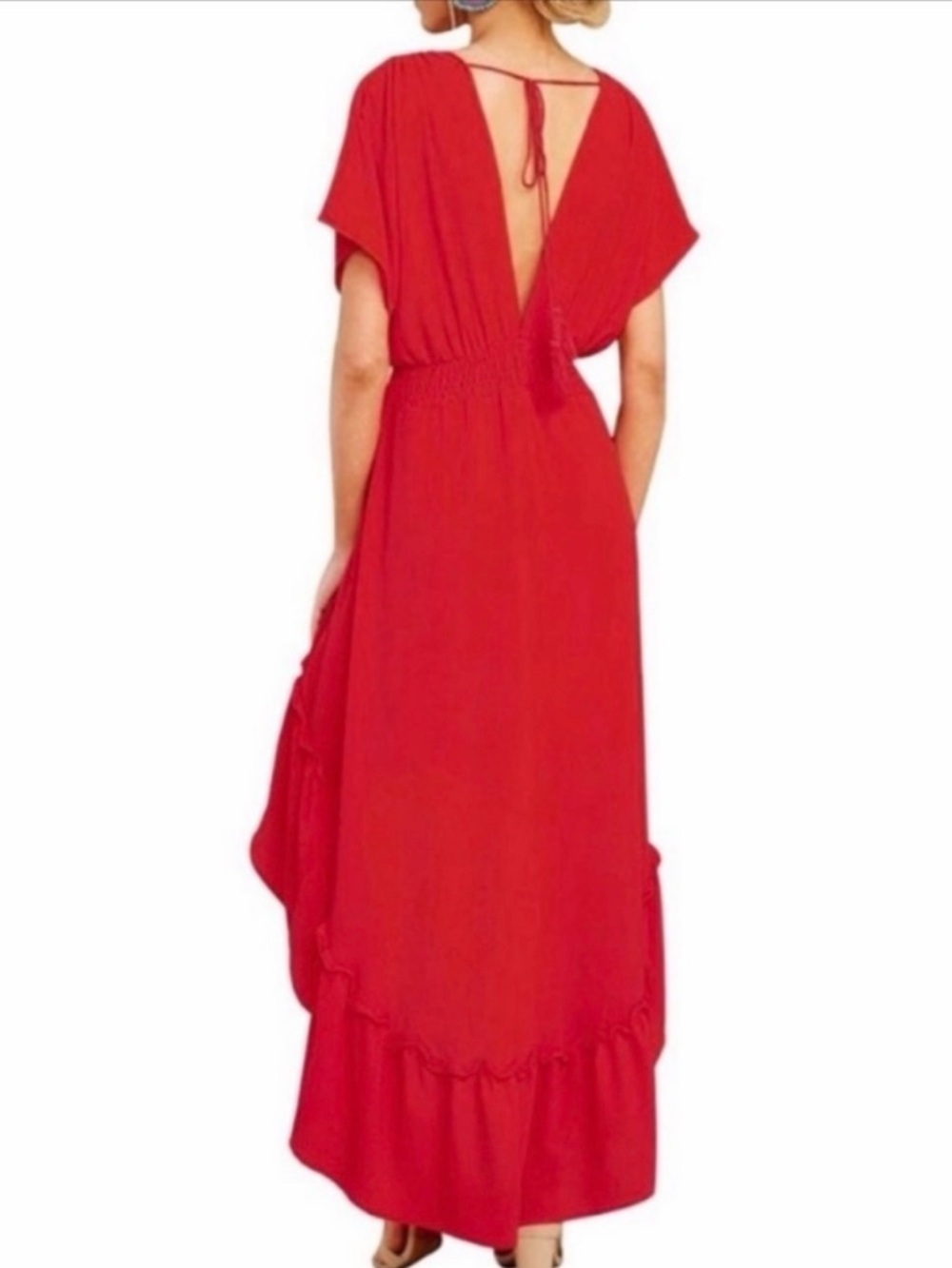 Flying Tomato Scarlet V-Neck High-Low Dress - Picture 2 of 7